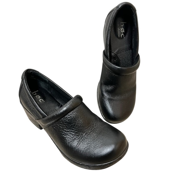 BOC Born Of Concept 8 Black Leather Slip On Comfort Chunky Platform Clog Shoes - Picture 2 of 7